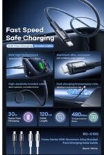 Remax Cable 65W Fast Charging Aluminum Alloy Braided Data Cable CB23 C-C -Black - Image 3